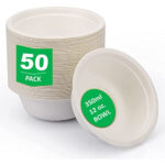 Super Rigid Disposable Paper Bowls Sugercane Biodegradable and Compostable White (340ml 50 Pack)
